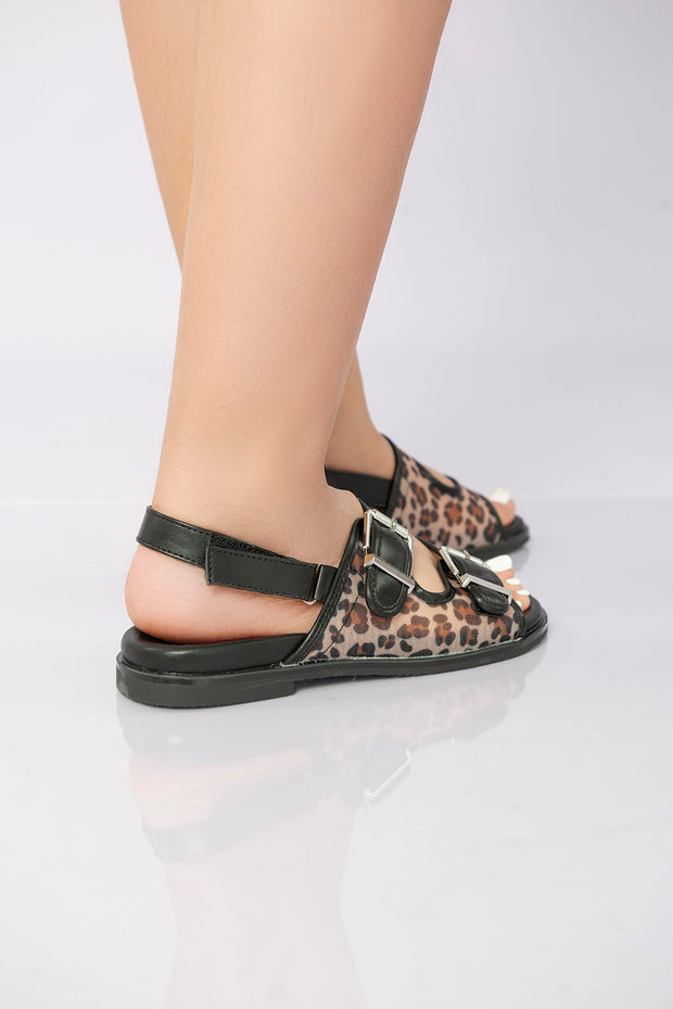 Transparent Mesh Slingback Sandal - Leopard