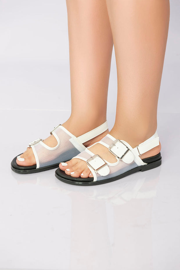 Transparent Mesh Slingback Sandal - White