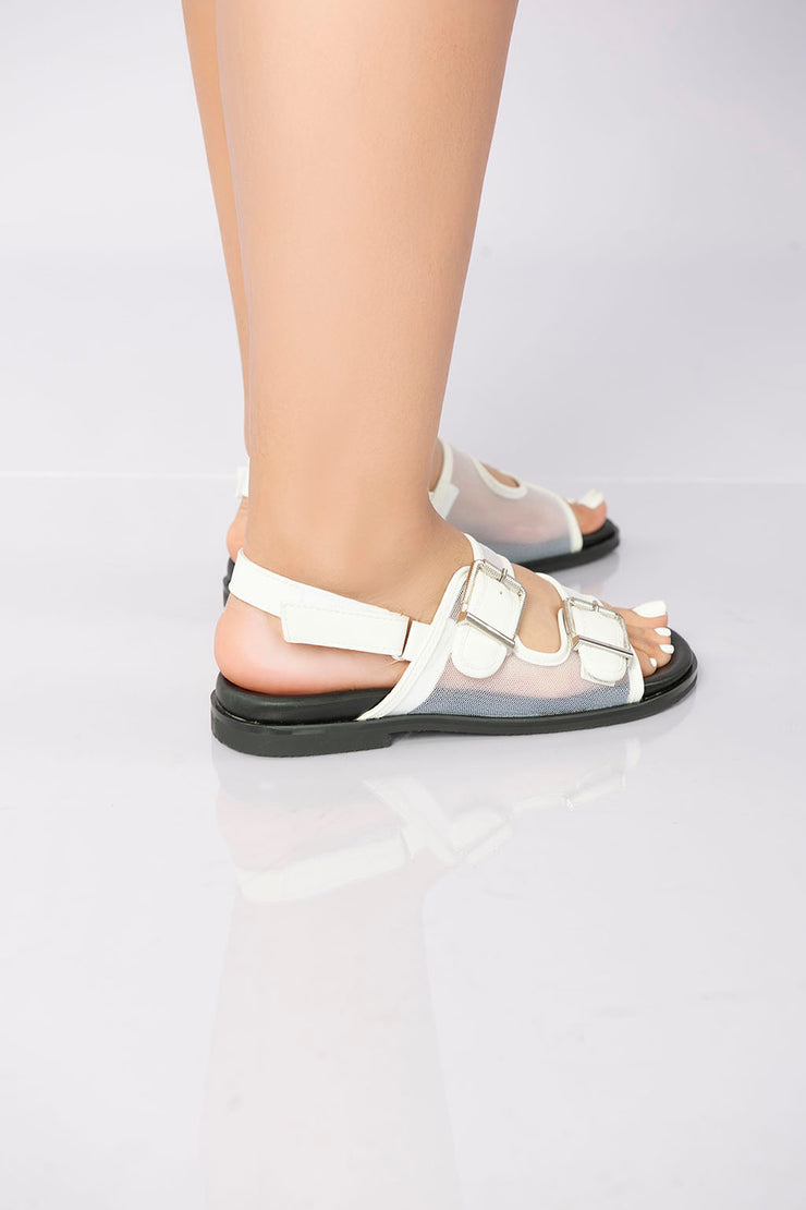 Transparent Mesh Slingback Sandal - White