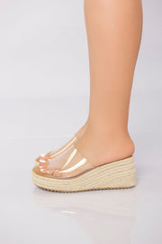 Transparent Slide Wedge Sandal - Beige