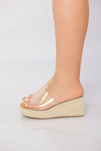 Transparent Slide Wedge Sandal - Beige