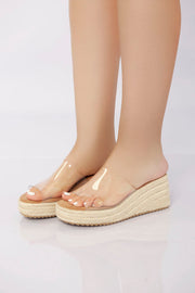 Transparent Slide Wedge Sandal - Beige