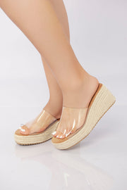 Transparent Slide Wedge Sandal - Beige