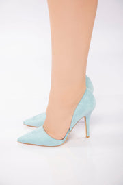 Velvet Texture Pointed High Heel - Blue