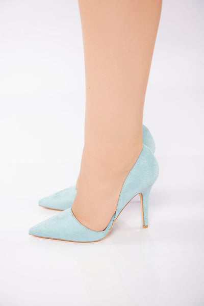 Velvet Texture Pointed High Heel - Blue