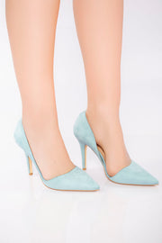Velvet Texture Pointed High Heel - Blue