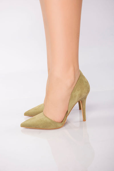 Velvet Texture Pointed High Heel - Green