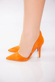 Velvet Texture Pointed High Heel - Orange