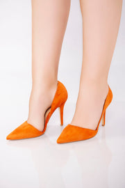 Velvet Texture Pointed High Heel - Orange