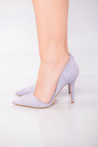 Velvet Texture Pointed High Heel - Prurple