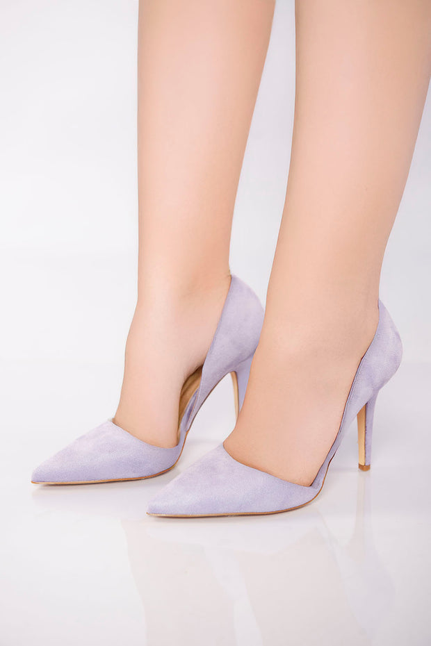Velvet Texture Pointed High Heel - Prurple