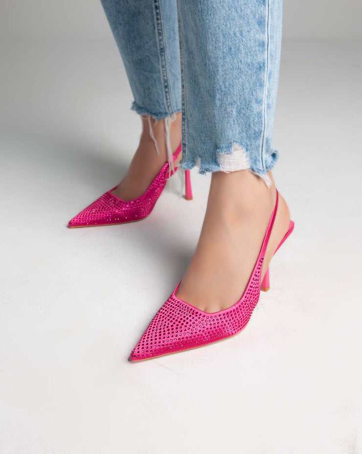 Strass Sling Back Pumps - Heels - Pink