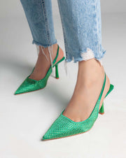 Strass Sling Back Pumps - Heels - Green