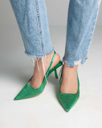 Strass Sling Back Pumps - Heels - Green