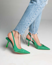 Strass Sling Back Pumps - Heels - Green