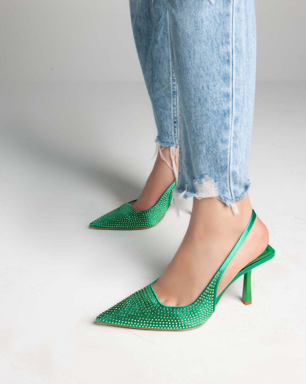 Strass Sling Back Pumps - Heels - Green