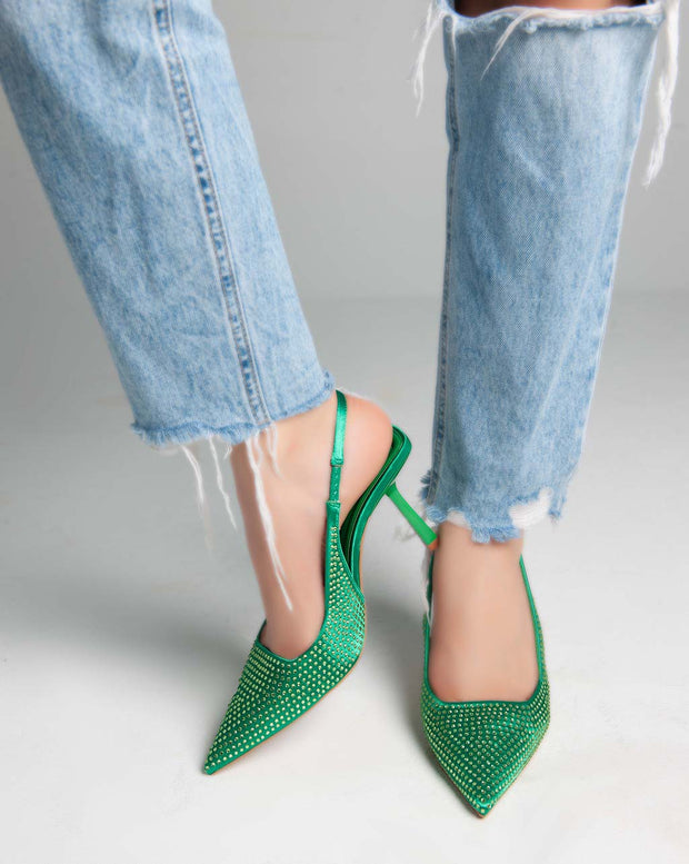 Strass Sling Back Pumps - Heels - Green