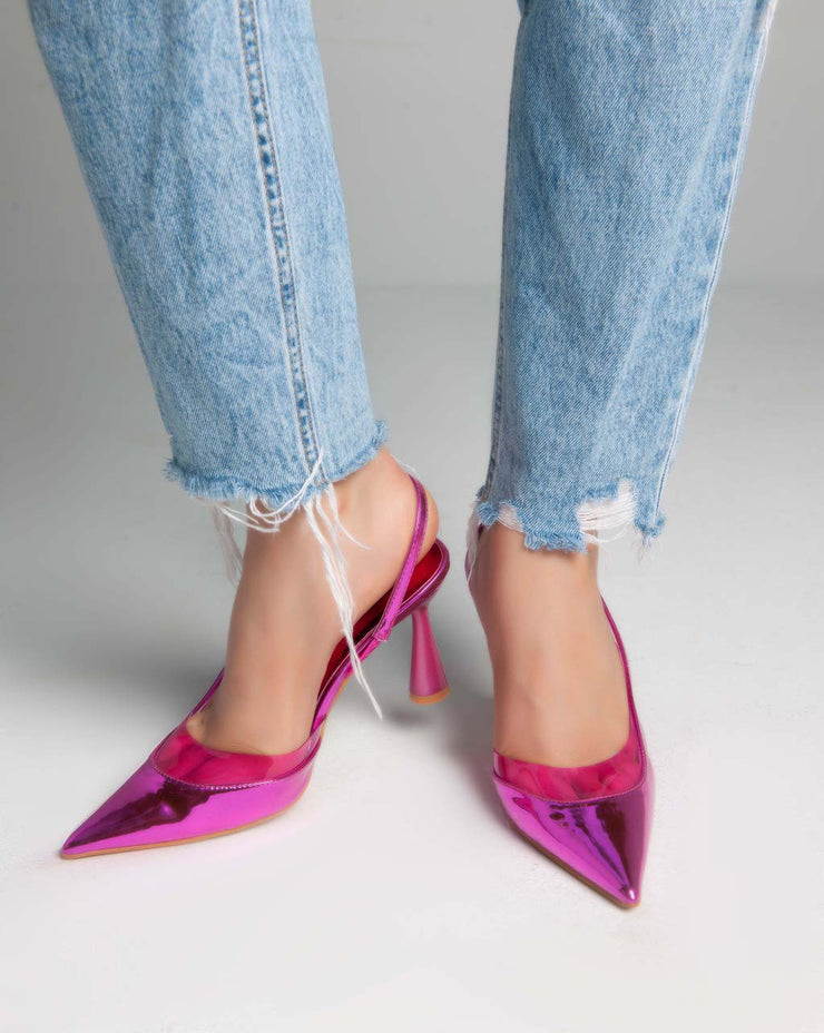Shoeberry Women's Dianthus Pink Metallic Single Strap Heeled Shoes -  Trendyol