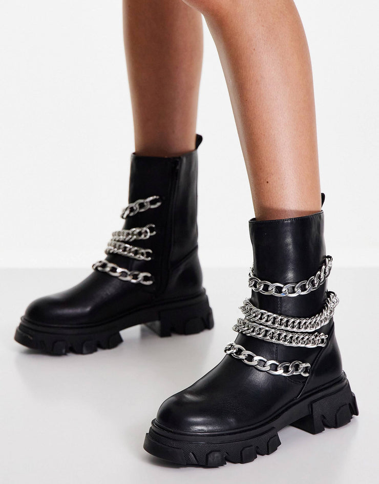 Metal chain ankle boots - Black